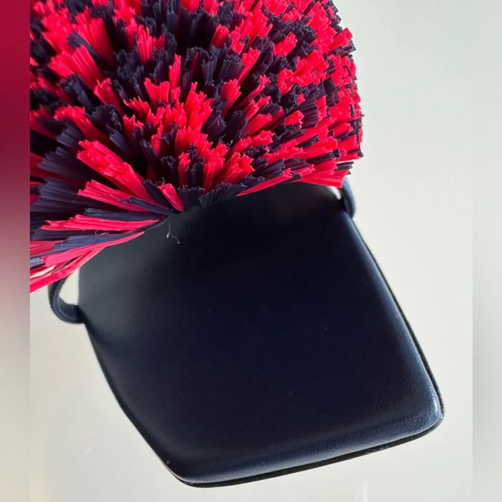 Bottega Veneta *NEW* Leather Navy Blue & Red Pom Pom Shoes- Size 6.5 US - Picture 7 of 11